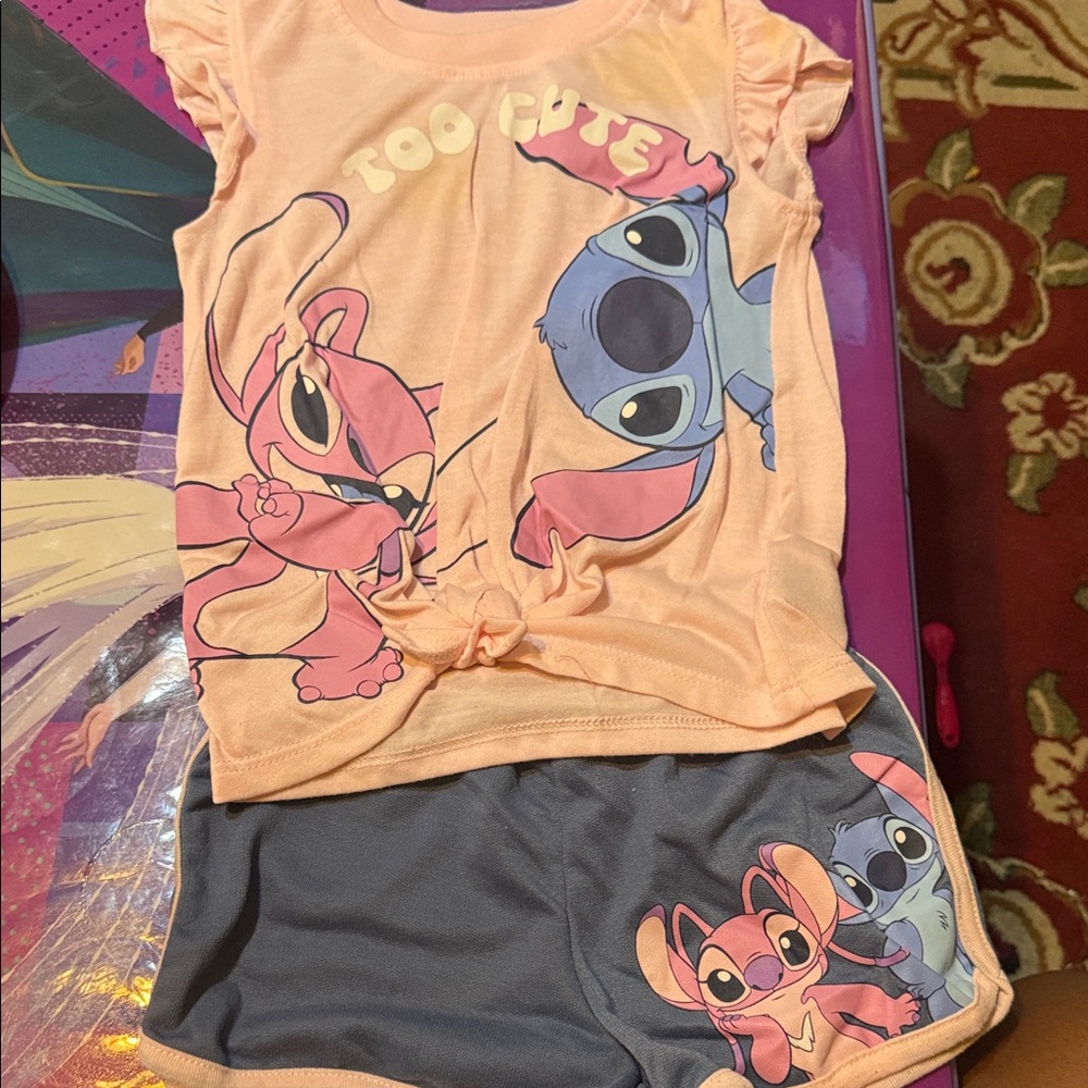Disney Kids Pajama Set - Peach and Charcoal Stitch Design